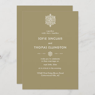 Beige Ornament Wedding Invitation