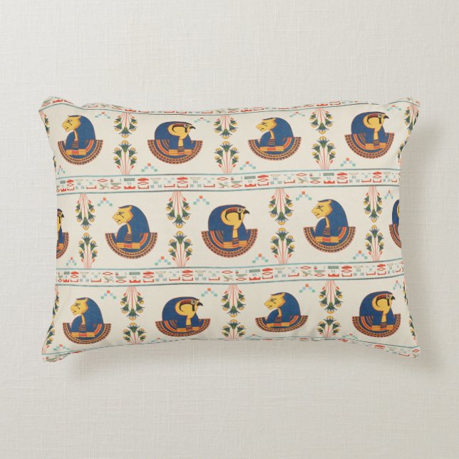 Beige ornamental Egyptian Tefnut pattern Decorative Cushion (Front)
