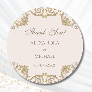 Beige Ornate Victorian Rococo Wedding Thank You Classic Round Sticker