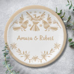 BEIGE OTOMI MEXICAN PAPER PLATE<br><div class="desc">Beautiful Mexican Otomi patterns in beige colours with cute flowers and birds</div>