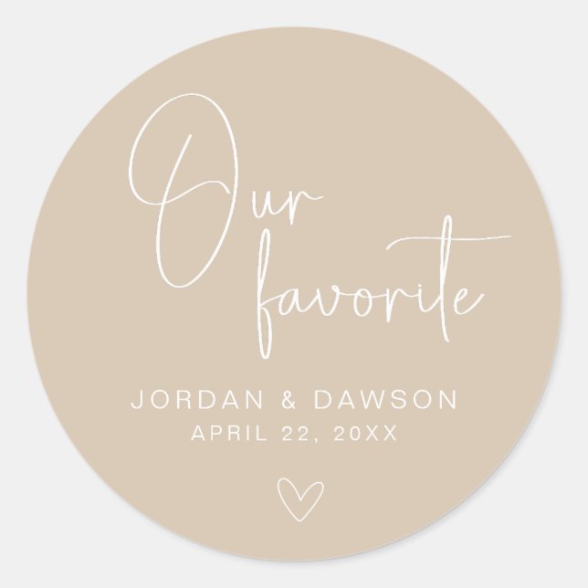 Beige Our Favourite Wedding Favour Sticker (Front)
