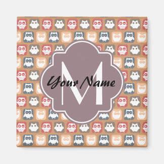 Beige Owls Personalised Monogram and Name Magnet