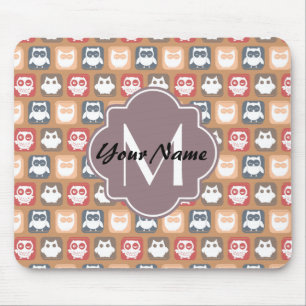 Beige Owls Personalised Monogram and Name Mouse Mat