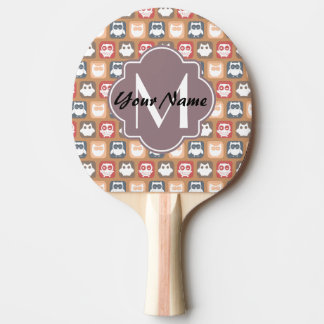 Beige Owls Personalised Monogram and Name Ping Pong Paddle