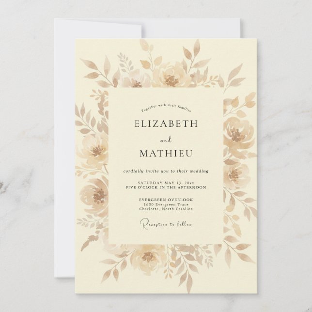 Beige Painterly Blossom Wedding Invitation (Front)