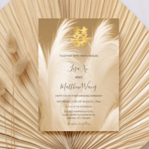 Beige Pampas Grass Chinese Wedding Invitation