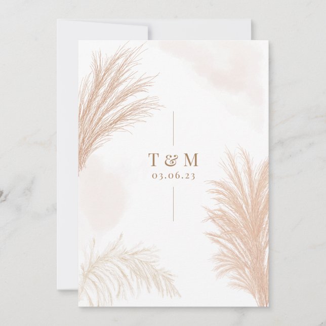 Beige Pampas Grass Invitation (Front)