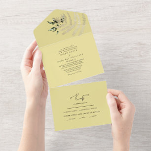 Beige Pampas Yellow Wedding  All In One Invitation