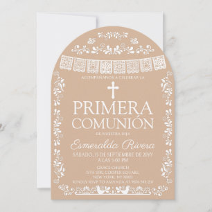 Beige Papel Picado Primera Comunión Arch Invitation