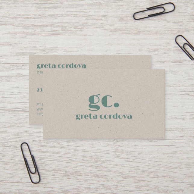 Beige Paper Elegant Professional Simple Monogram  Business Card (Front/Back In Situ)