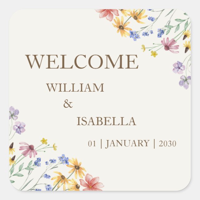 Beige Pastel Wildflower  Square Sticker (Front)