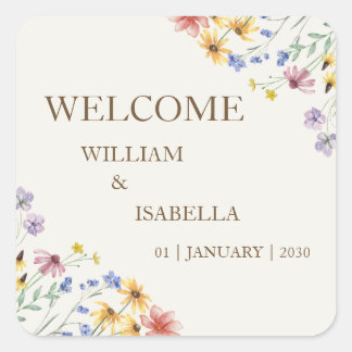 Beige Pastel Wildflower  Square Sticker