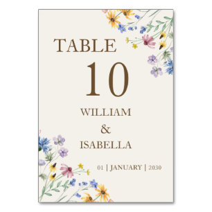 Beige Pastel Wildflower Table Number