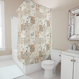 Beige Patchwork Quilt Rustic Floral Retro  Shower Curtain