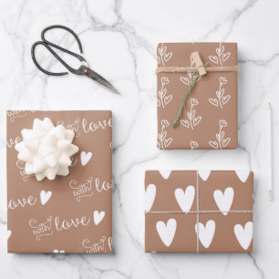 Beige Patterned With Love Wrapping Paper Sheets