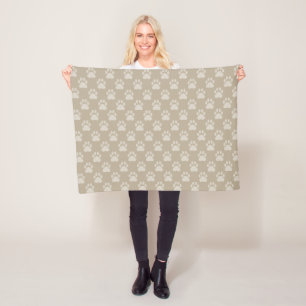 Beige Paw Prints Pattern Fleece Blanket