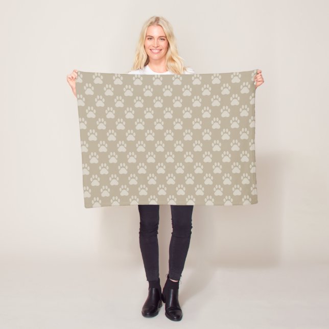 Beige Paw Prints Pattern Fleece Blanket (In Situ)