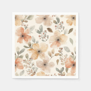Beige Peach Floral Watercolor Botanical Pattern Napkin