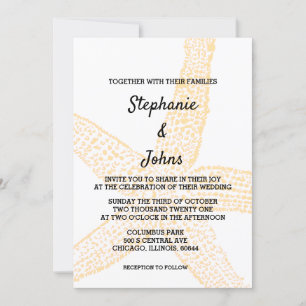 Beige Peach Starfish Yellow Orange Custom Wedding Invitation