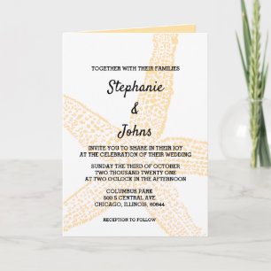 Beige Peach Starfish Yellow Orange Custom Wedding Invitation
