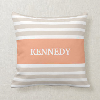 Beige Peach Stripes Monogram Cushion
