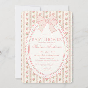 Beige & Peach Vintage Fancy Floral Baby Shower Invitation