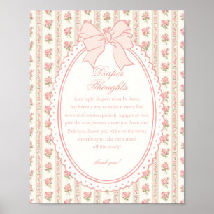 Beige Peach Vintage Fancy Floral Diaper Thoughts Poster