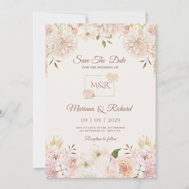 Beige& Peach Wedding Invitation  (Front)
