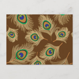 Beige Peacock Feathers on Chocolate Brown Postcard