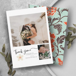 BEIGE PEONY PHOTO CHINOISERIE THANK YOU CARD