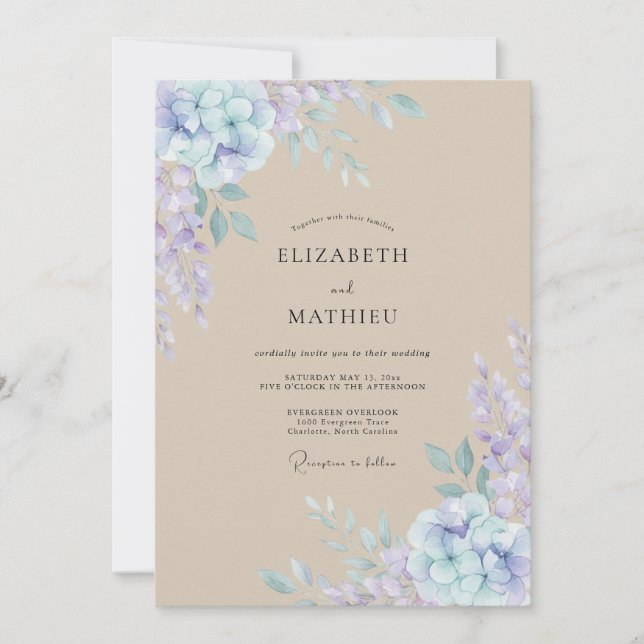 Beige Periwinkle Petal Wedding Invitation (Front)