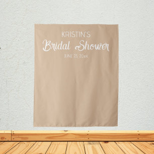 Beige Personalised Bridal Shower Photo Backdrop Tapestry