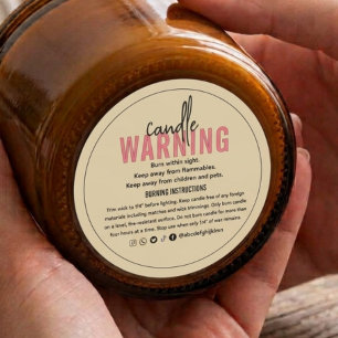 Beige Personalised Candle Warning Classic Round Sticker