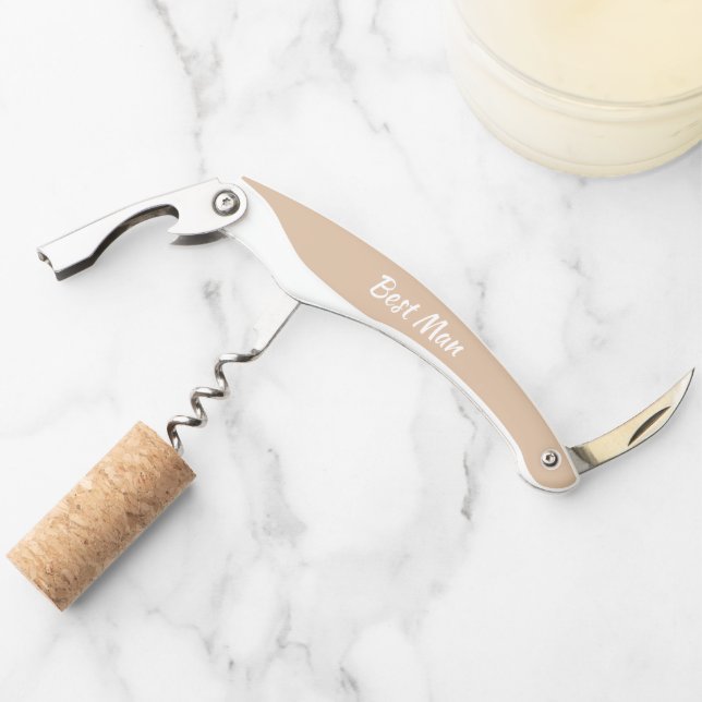 Beige Personalised Wedding Best Man Corkscrew (Front)