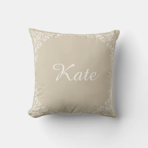 Beige Personalized Modern Elegant Typography Name Cushion