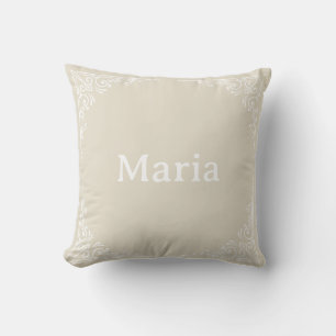Beige Personalized Modern Elegant Typography Name Cushion