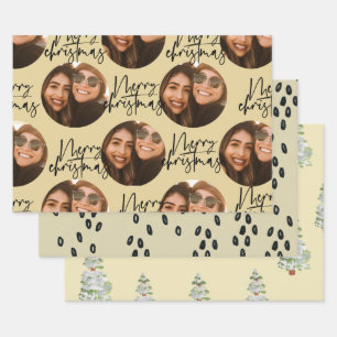 beige photo christmas holiday wrapping paper sheet