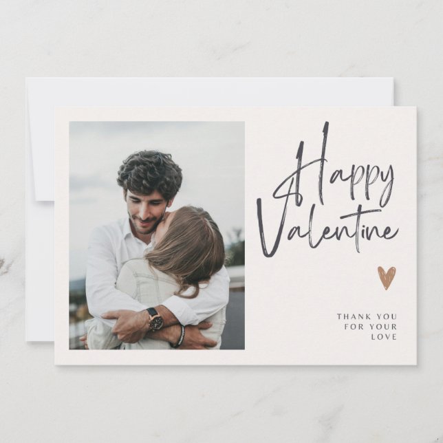 Beige Photo Hand Written Love Valentine Card (Front)