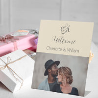 Beige photo monogram wedding welcome sign