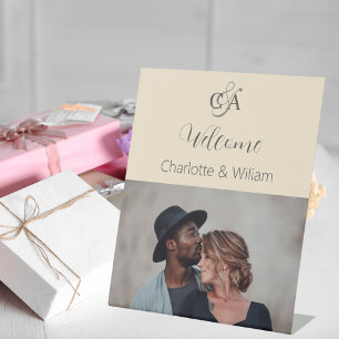 Beige photo monogram wedding welcome sign
