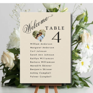 Beige Photo Wedding Seating Plan Cards Guest Names