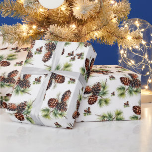 Beige Pinecones Merry Christmas Wrapping Paper