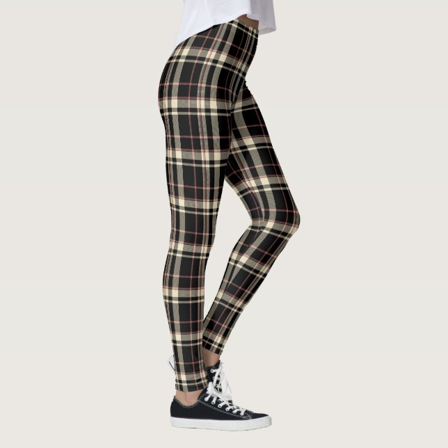 Beige Pink and Black Elegant Plaid  Leggings (Right)