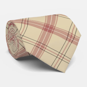 Beige Pink and Black Elegant Plaid Tie
