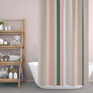 Beige Pink and Green Stripes Shower Curtain