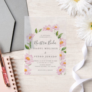 Beige Pink Botanical Nuestra Boda Spanish Wedding Vellum Invitations