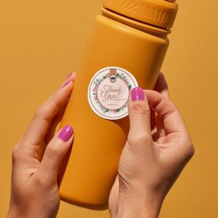 Beige Pink Floral Thank You Circle Stickers - Logo