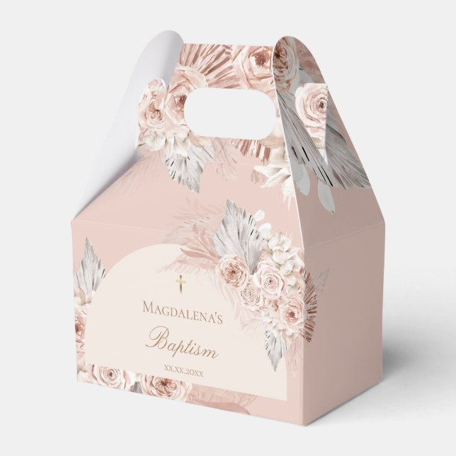 beige pink flowers | Baptism Favour Box (Front Side)