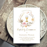 beige pink flowers | First Communion Invitation<br><div class="desc">First Communion invitation</div>
