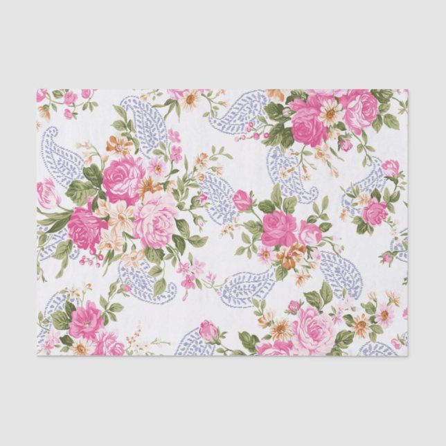 Beige & Pink Flowers Tissue Paper (Front)